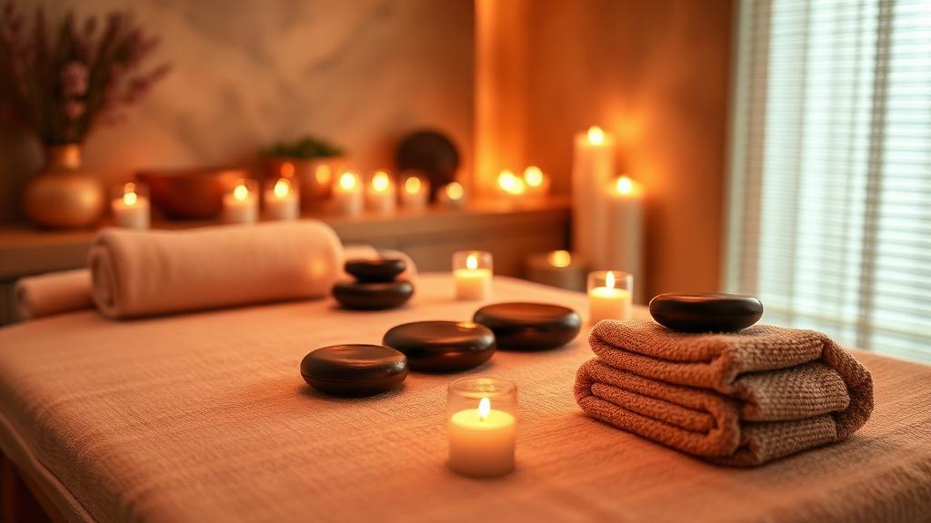 Hot stones and candles in a luxury massage spa in Houston TX